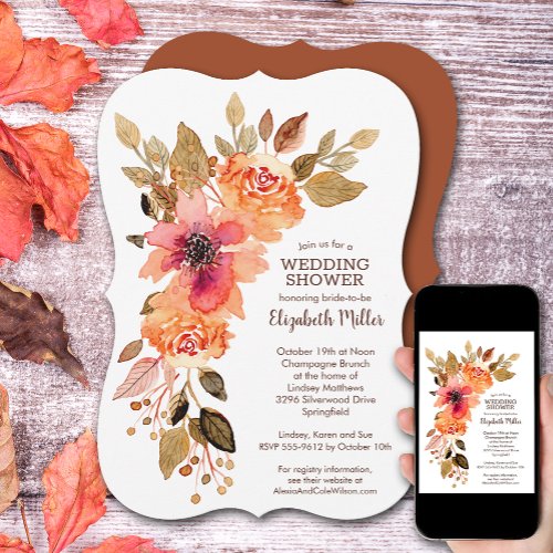 Rustic Terracotta Fall Floral Bridal Shower Invitation