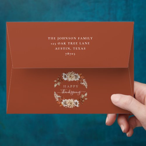 Rustic Terracotta Fall Floral Happy Thanksgiving Envelope