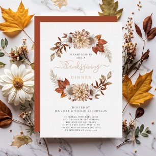Rustic Terracotta Fall Floral Thanksgiving Gold Foil Invitation