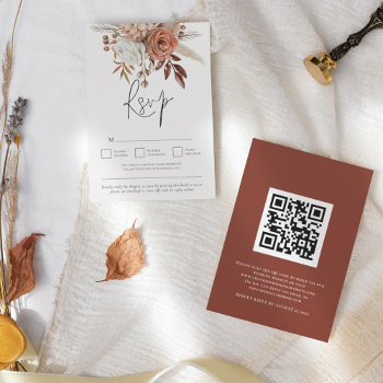 Rustic Terracotta Fall Florals Qr Code Wedding  Rsvp Card by Fotografixgal at Zazzle