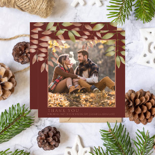 Rustic Terracotta Fall Leaves Photo Thank You Card