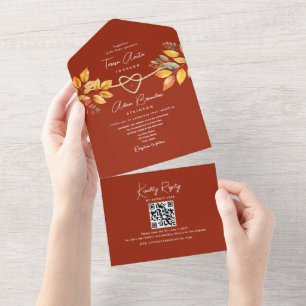 Rustic Terracotta Fall Wedding All In One Invitation