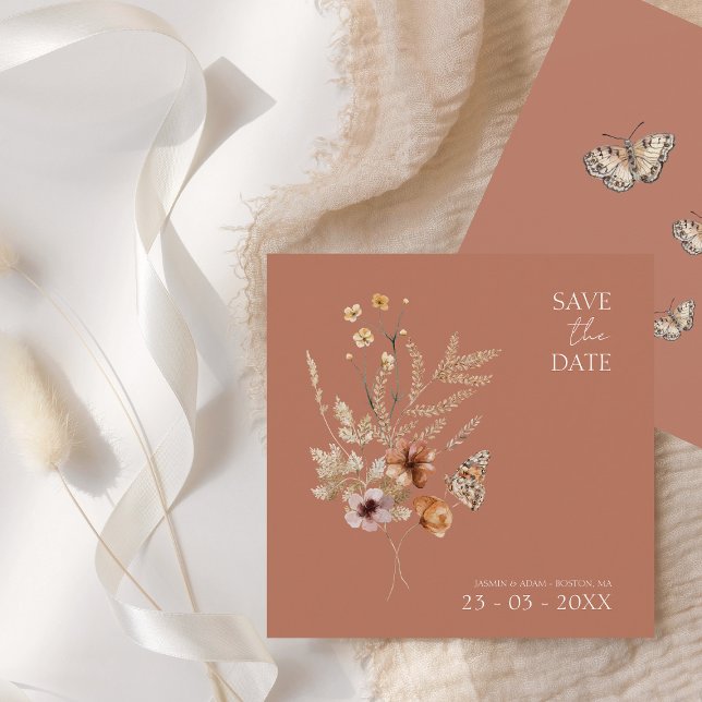 Rustic Terracotta Fall Wildflower Save the Date (Creator Uploaded)
