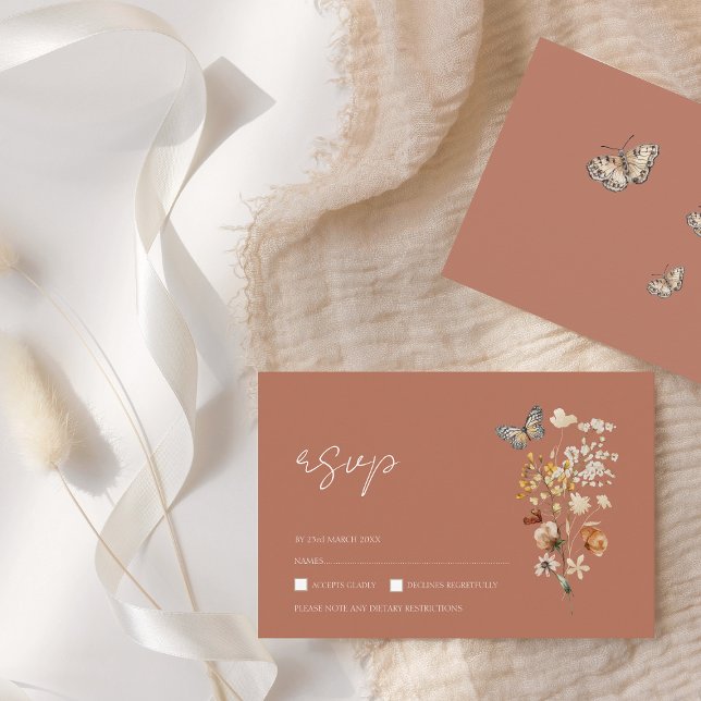 Rustic Terracotta Fall Wildflower Wedding RSVP Card (Creator Uploaded)