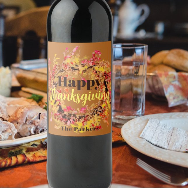 Rustic Terracotta Fall Wreath Thanksgiving Wine Label (Creator Uploaded)