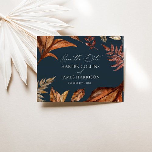 Rustic Terracotta Floral Boho Navy Wedding  Save The Date
