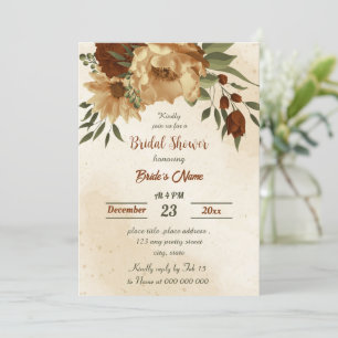 rustic terracotta floral botanical bridal shower invitation