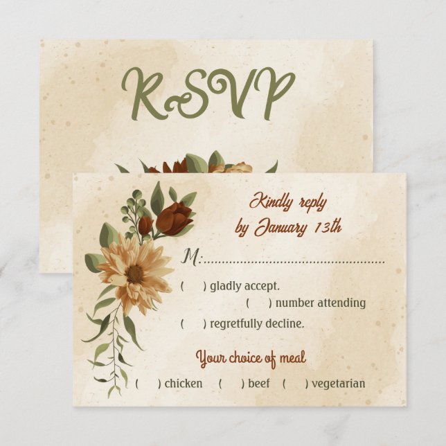 rustic terracotta floral botanical meal choice RSVP card (Front/Back)