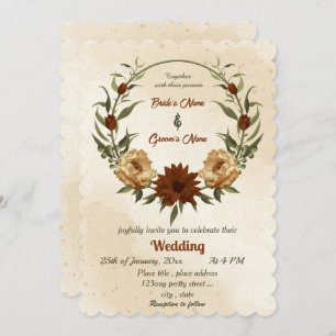 rustic terracotta floral botanical wedding invitation