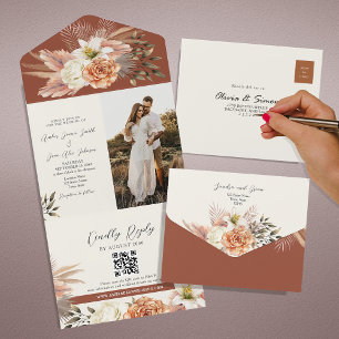 Rustic Terracotta Floral Fall Wedding All In One Invitation