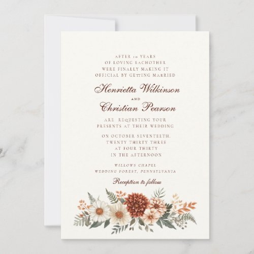 Rustic Terracotta Floral fall Wedding Invitation