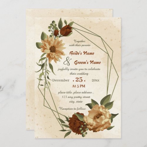 rustic terracotta floral geometric wedding  invitation