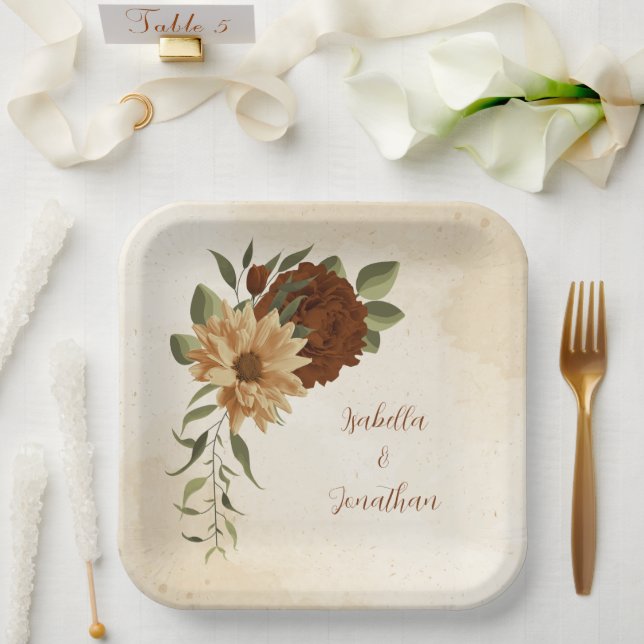 rustic terracotta floral greenery paper plates (Wedding)