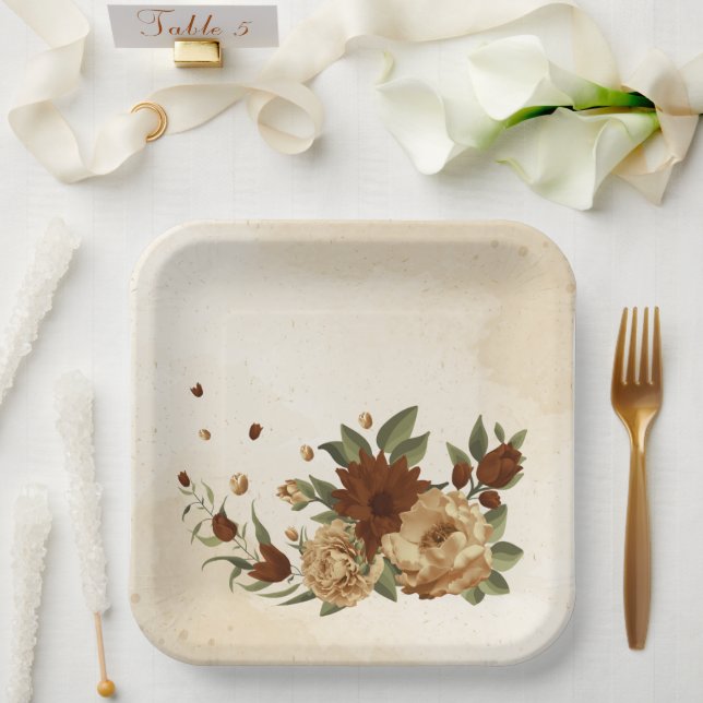 rustic terracotta floral greenery paper plates (Wedding)