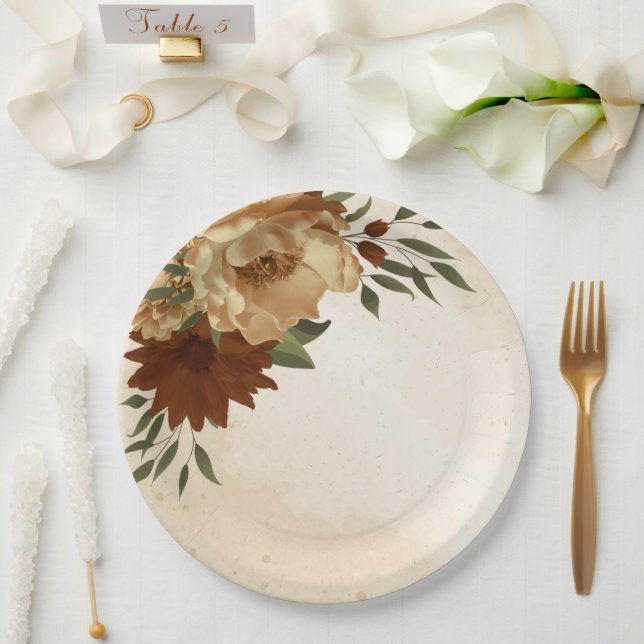 rustic terracotta floral greenery paper plates (Wedding)