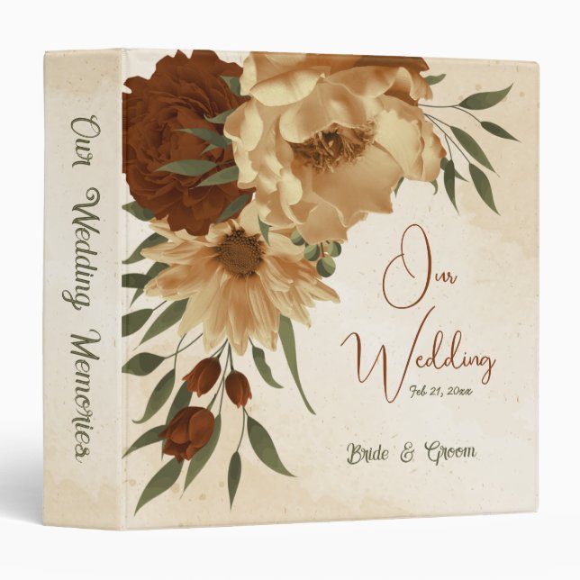 rustic terracotta floral greenery photo album 3 ring binder (Front/Spine)