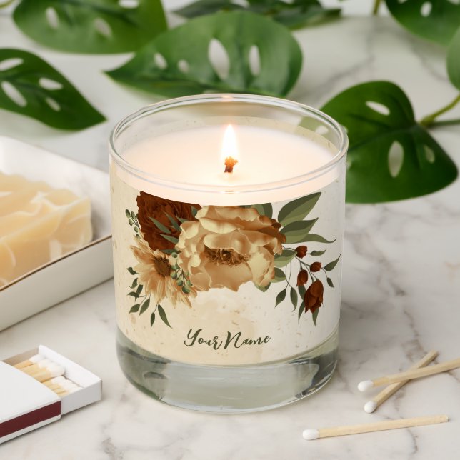 rustic terracotta floral greenery scented candle (Lit)