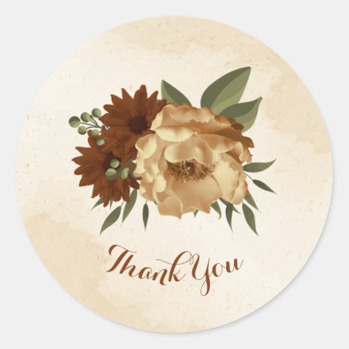 rustic terracotta floral greenery thank you classic round sticker