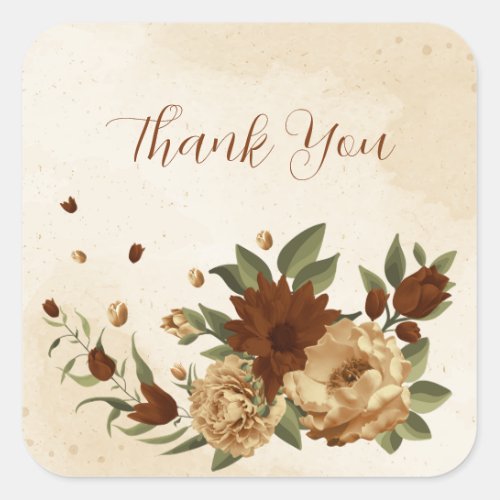 rustic terracotta floral greenery thank you square sticker