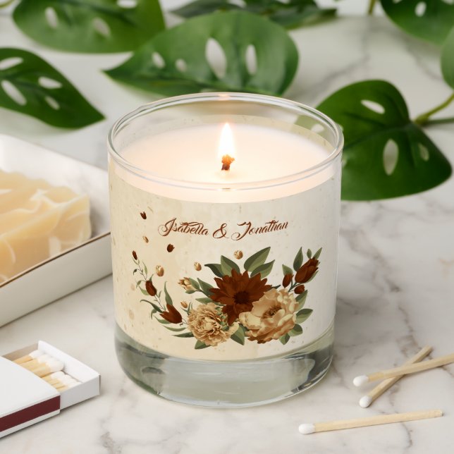 rustic terracotta floral greenery wedding scented candle (Lit)