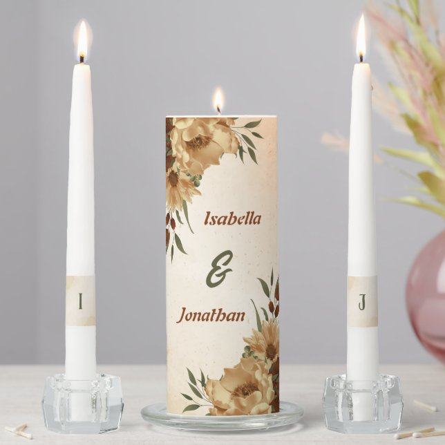 rustic terracotta floral greenery wedding unity candle set (In Situ)