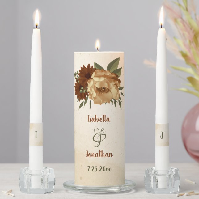 rustic terracotta floral greenery wedding unity candle set (In Situ)