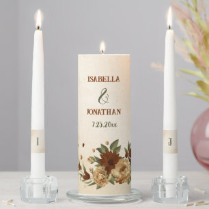 rustic terracotta floral greenery wedding unity candle set