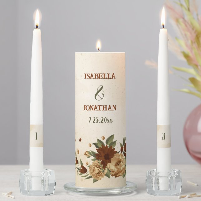 rustic terracotta floral greenery wedding unity candle set (In Situ)