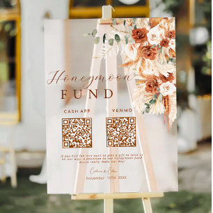 Rustic Terracotta Floral Honeymoon Fund QR Code Acrylic Sign