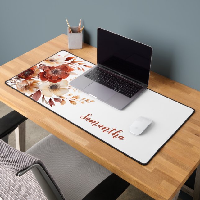 Rustic Terracotta Floral Name Desk Mat (Office 2)