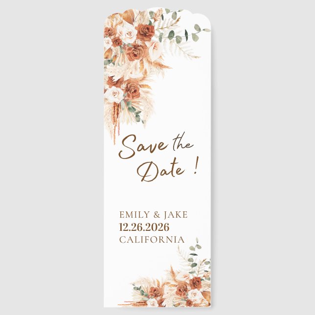 Rustic Terracotta Floral QR Code Save the Date Bookmarks (Front)