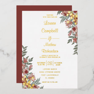 Rustic Terracotta Floral Real Gold Wedding Foil In Invitation