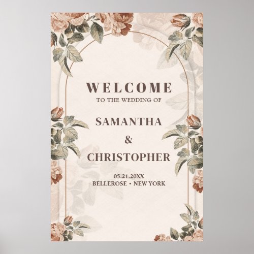 Rustic terracotta floral sage greenery arc Welcome Poster