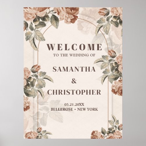 Rustic terracotta floral sage greenery arc Welcome Poster