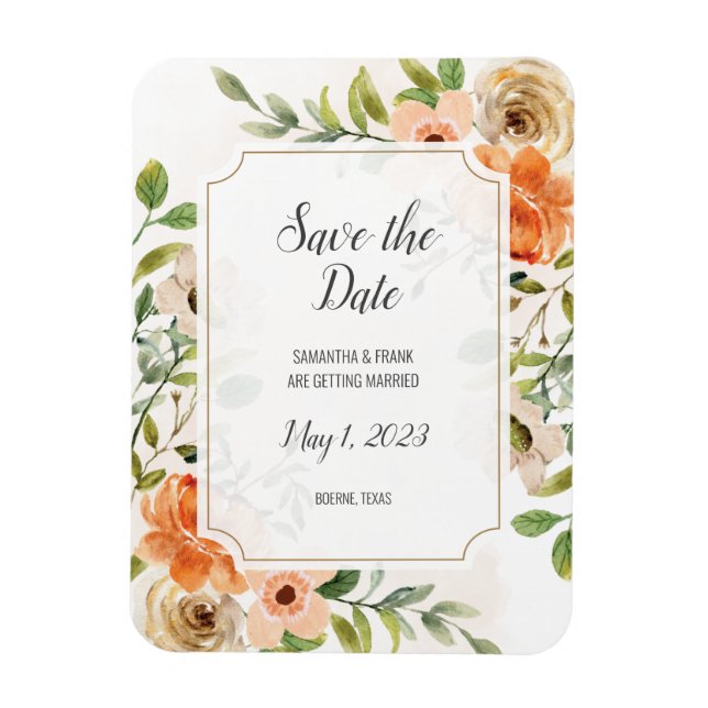 Rustic Terracotta Floral Save the Date Magnet (Vertical)