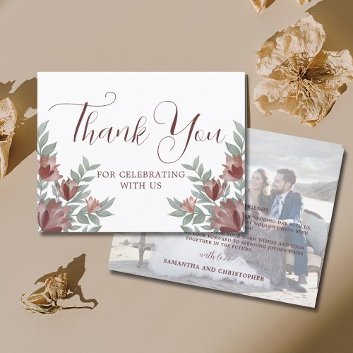 Rustic Terracotta Floral Watercolor Wedding Thank You Card