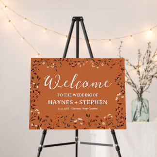 Rustic Terracotta Floral Wedding Acrylic Signs