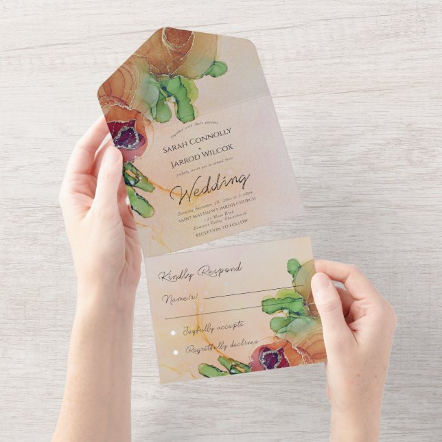 Rustic Terracotta Floral Wedding  All In One Invitation (Tearaway)