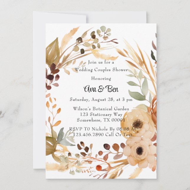 Rustic Terracotta Floral Wedding Couples Shower Invitation (Front)