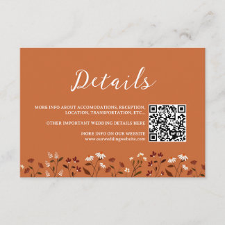 Rustic Terracotta Floral Wedding Details Enclosure Card