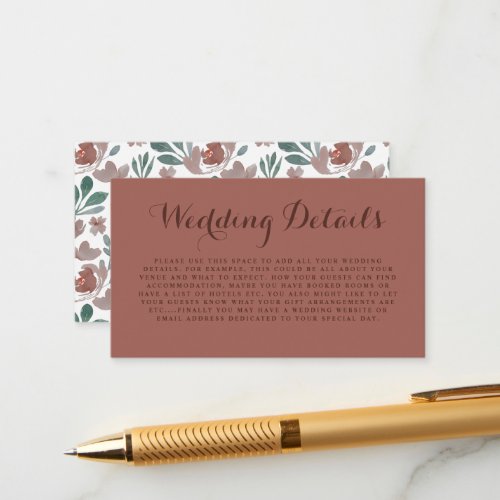 Rustic Terracotta Floral Wedding Details Enclosure Card