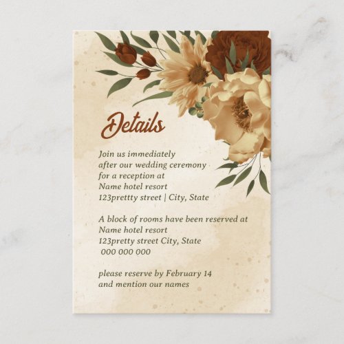 rustic terracotta floral wedding enclosure card