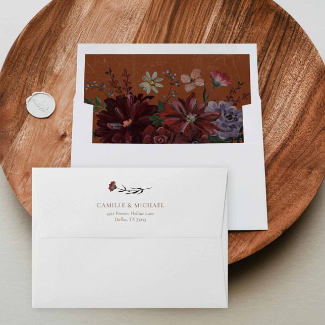 Rustic Terracotta Floral Wedding Envelope (Moody Terracotta Floral Envelopes)