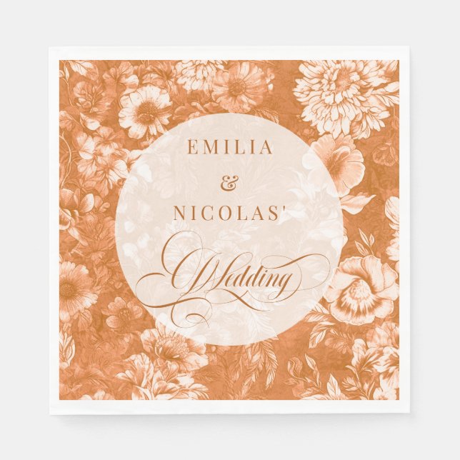 Rustic Terracotta Floral Wedding  Napkins (Front)