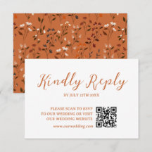 Rustic Terracotta Floral Wedding QR code RSVP Card
