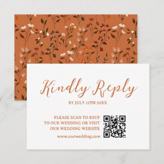 Rustic Terracotta Floral Wedding QR code RSVP Card