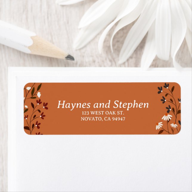 Rustic Terracotta Floral Wedding Return Address La Label (Insitu)