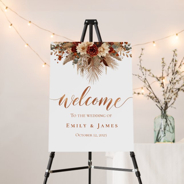 Rustic Terracotta Floral Wedding Welcome  Foam Board (In Situ (Stand))