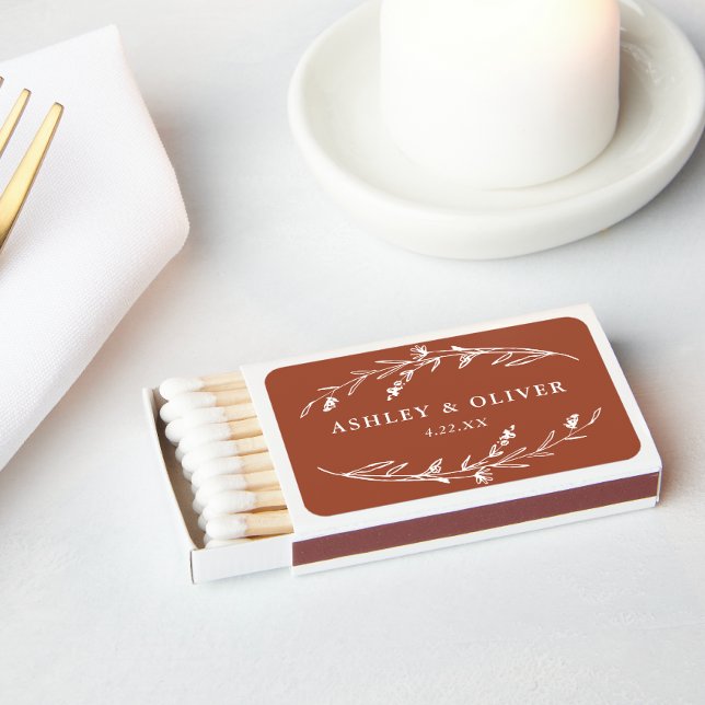 Rustic Terracotta Floral Wildflower Wedding Favor Matchboxes (Creator Uploaded)