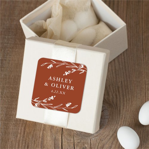 Rustic Terracotta Floral Wildflower Wedding Favor Square Sticker